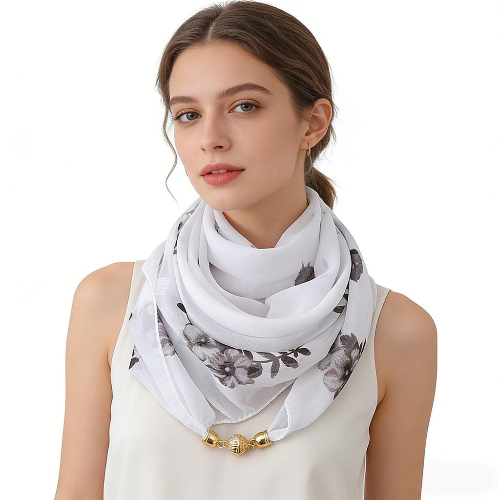 Women's Chiffon Scarf, Lightweight Satin Chiffon, Lightweight and Breathable, Floral Pattern, Essential for Holiday Travel