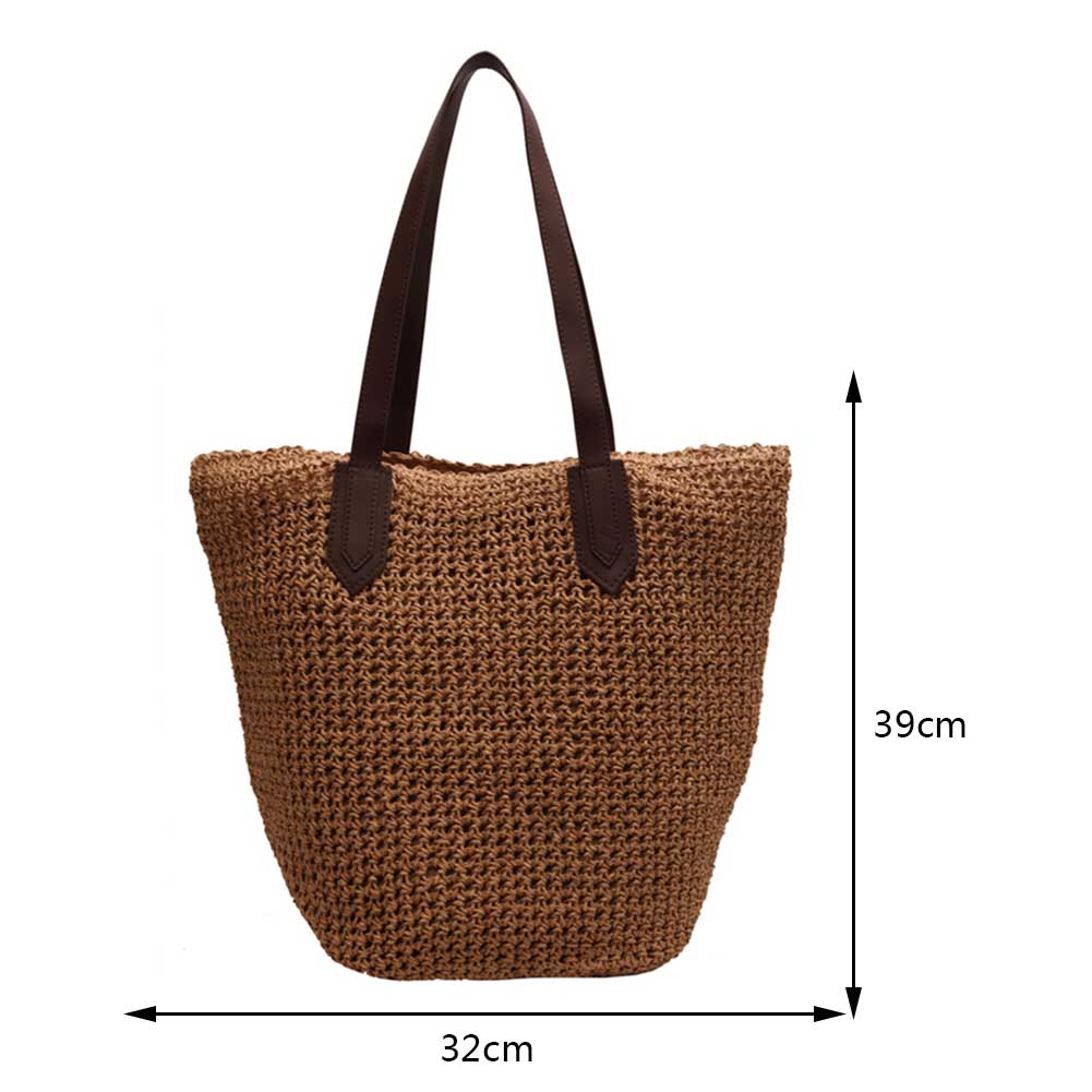 Women Shouder Bag Solid Straw Underarm Pouch Bohemian Woven Armpit Bag Summer Beach Large Knitted Bag Crochet Tote Handbag