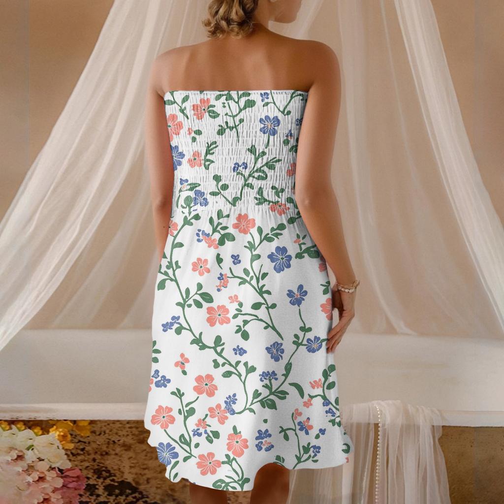 Fashionable Women's Casual Tube Top Floral Print Sleeveless Dress