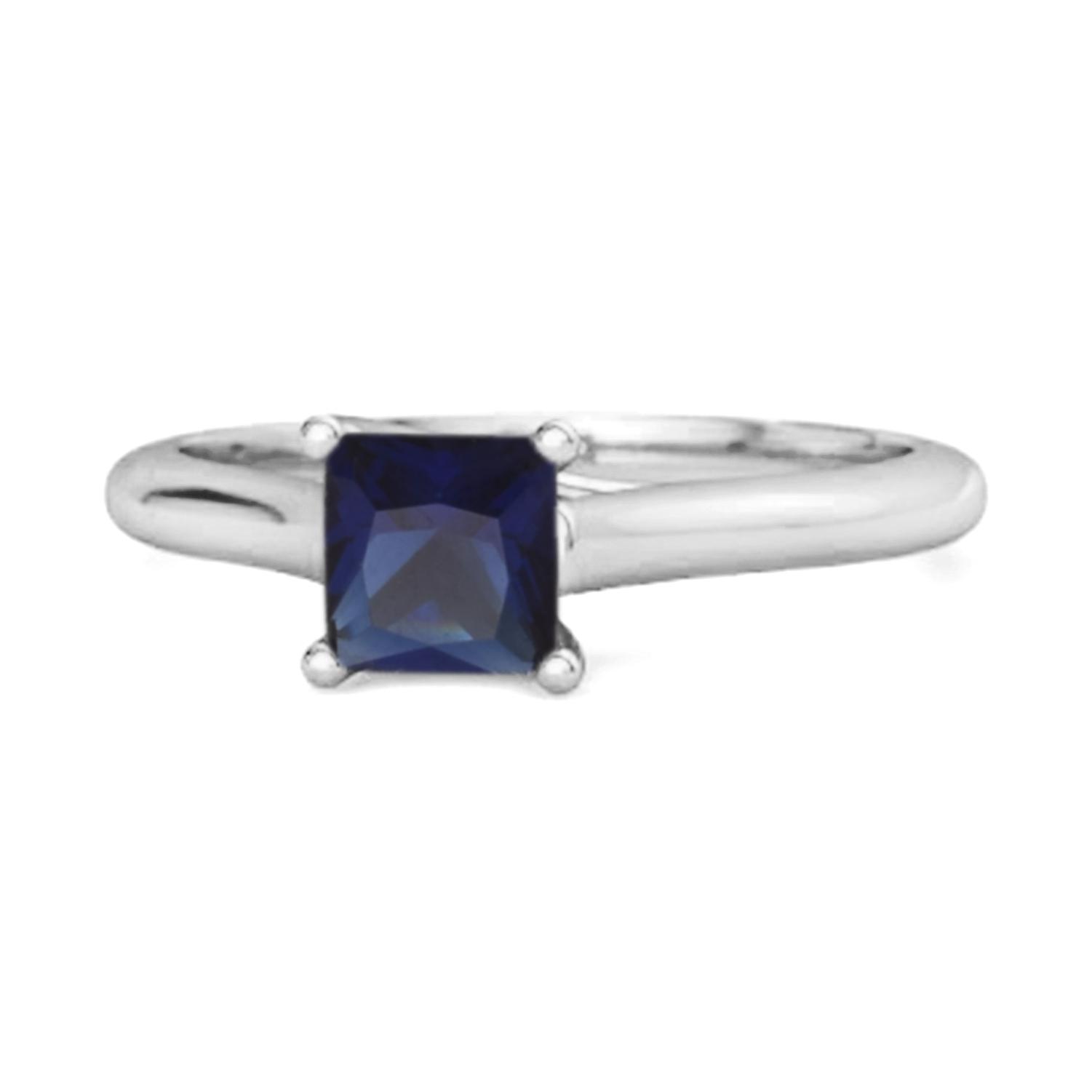 Solitaire Square Cut Blue Sapphire 925 Sterling Silver Promise Ring 6