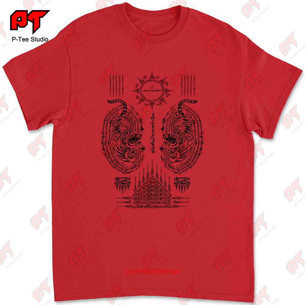 Muay Thai T Shirt Boxing Sak Yant Tiger Tattoo Boxer Thailand Tee N4PR S