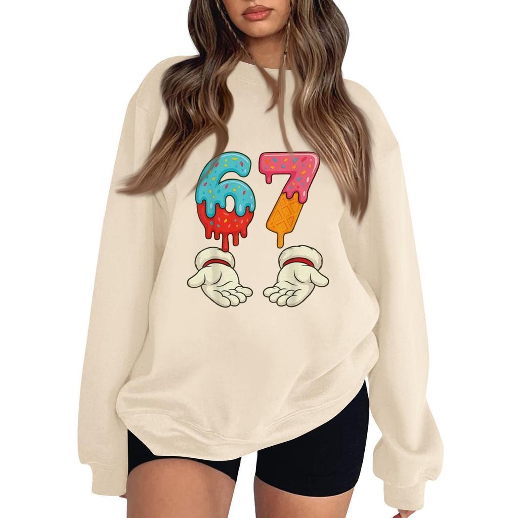 Sudadera de Mujer Casual de Moda de Manga Larga con Cuello Redondo y Estampado