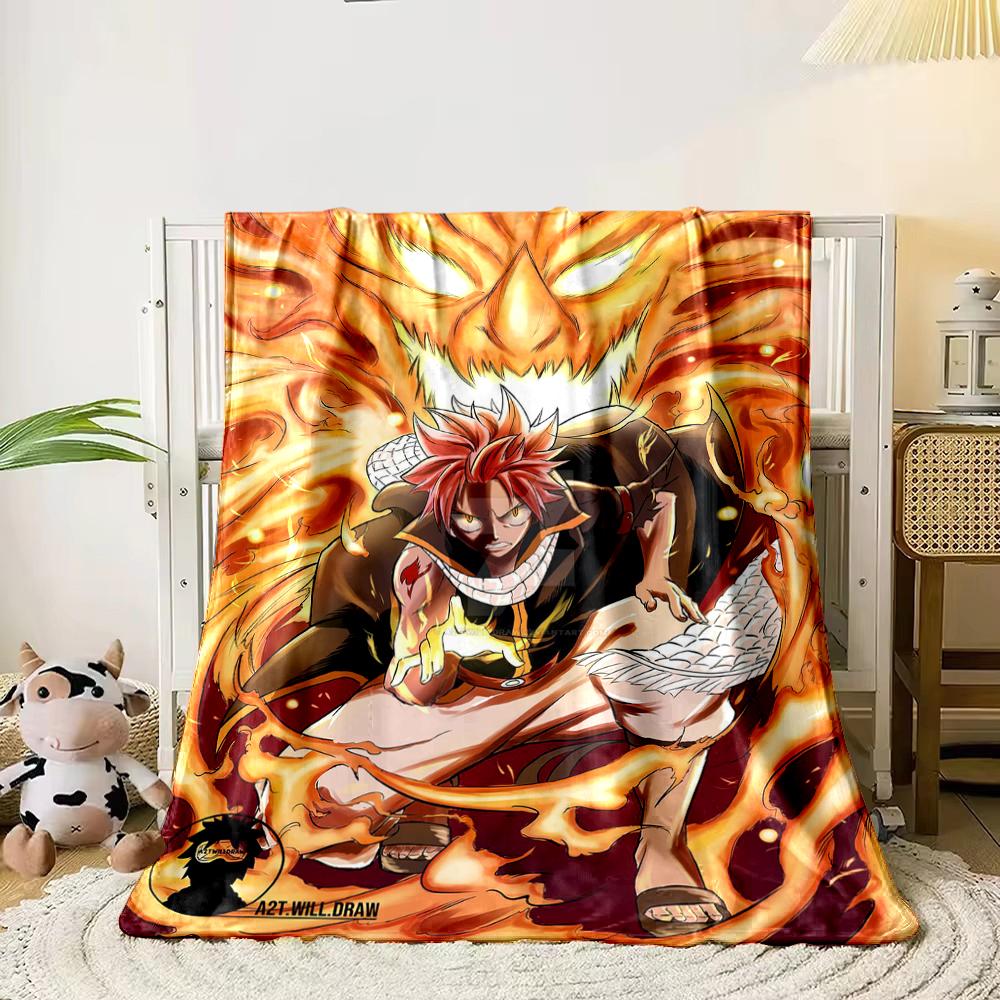 Fiery warrior with flames and fierce dragon. Flannel blanket for bedroom, living room, sofa, and nap sofas.