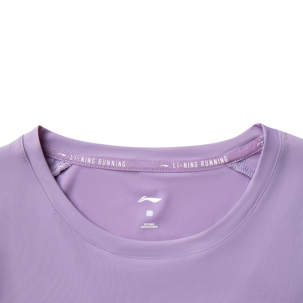 Li Ning Running Series Solid Color Breathable Versatile Short Sleeve T-Shirt Women T-Shirts Aviation-Purple ATSV376-5