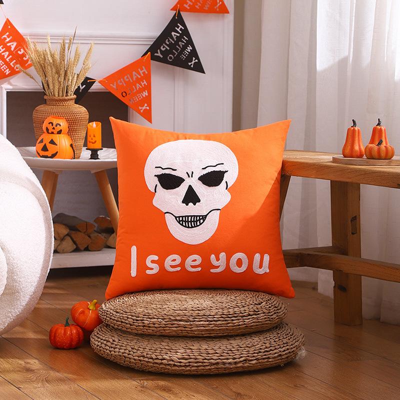 

Embroidered Ghost Home Ornament Halloween Pumpkin Bat Spider Web Pillow Cushion Pillow Cover Premium Durable Quality 45 * 45cm pillow cover