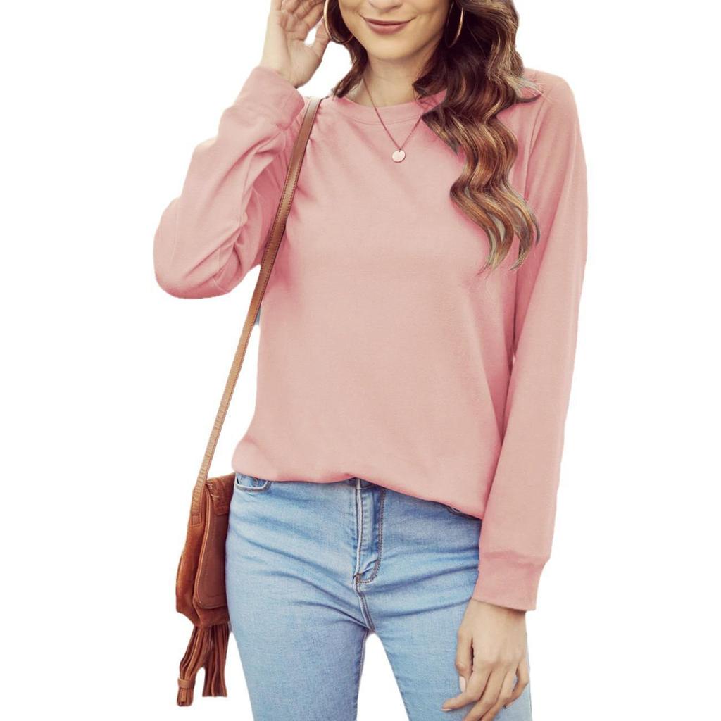 New 2023 Autumn/Winter European & American Women's Solid Color Round Neck Long Sleeve T-shirt
