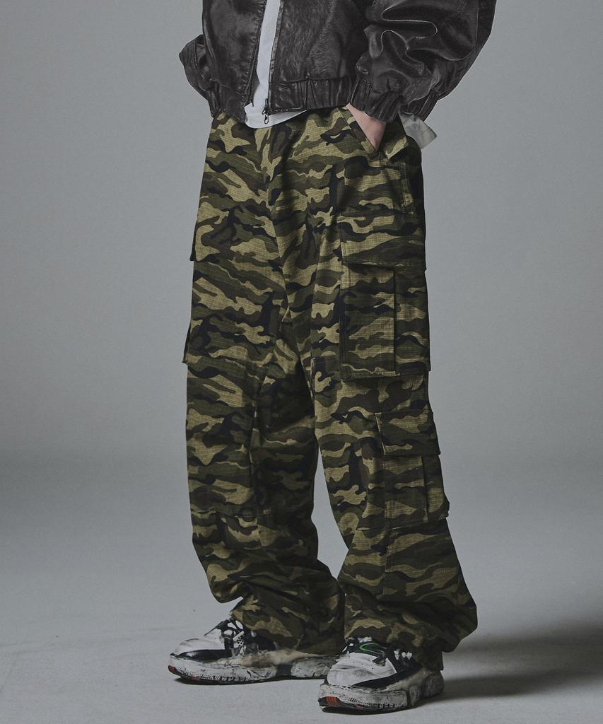 Notponerd Ripstop Multi Pocket Semi Wide Pants - Camo Khaki