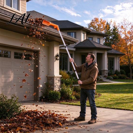 Multi Section Cleaning Pole No-Climb Gutter Tool Ground-Level Cleaner with 45-Degree & 120-Degree Multi-Angle Head High Reach from The Ground