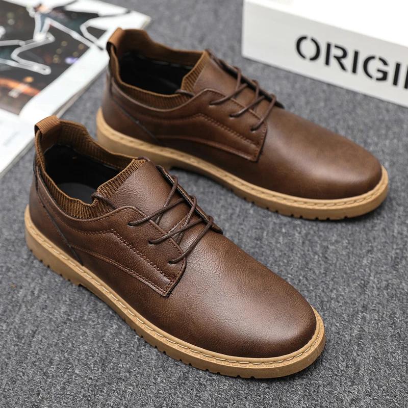 2026 Leather Casual Shoes For Men Leather Loafers Shoes Comfortable Anti-Slip Outdoor Slip On Sneakers Fashion Retro Leisure
