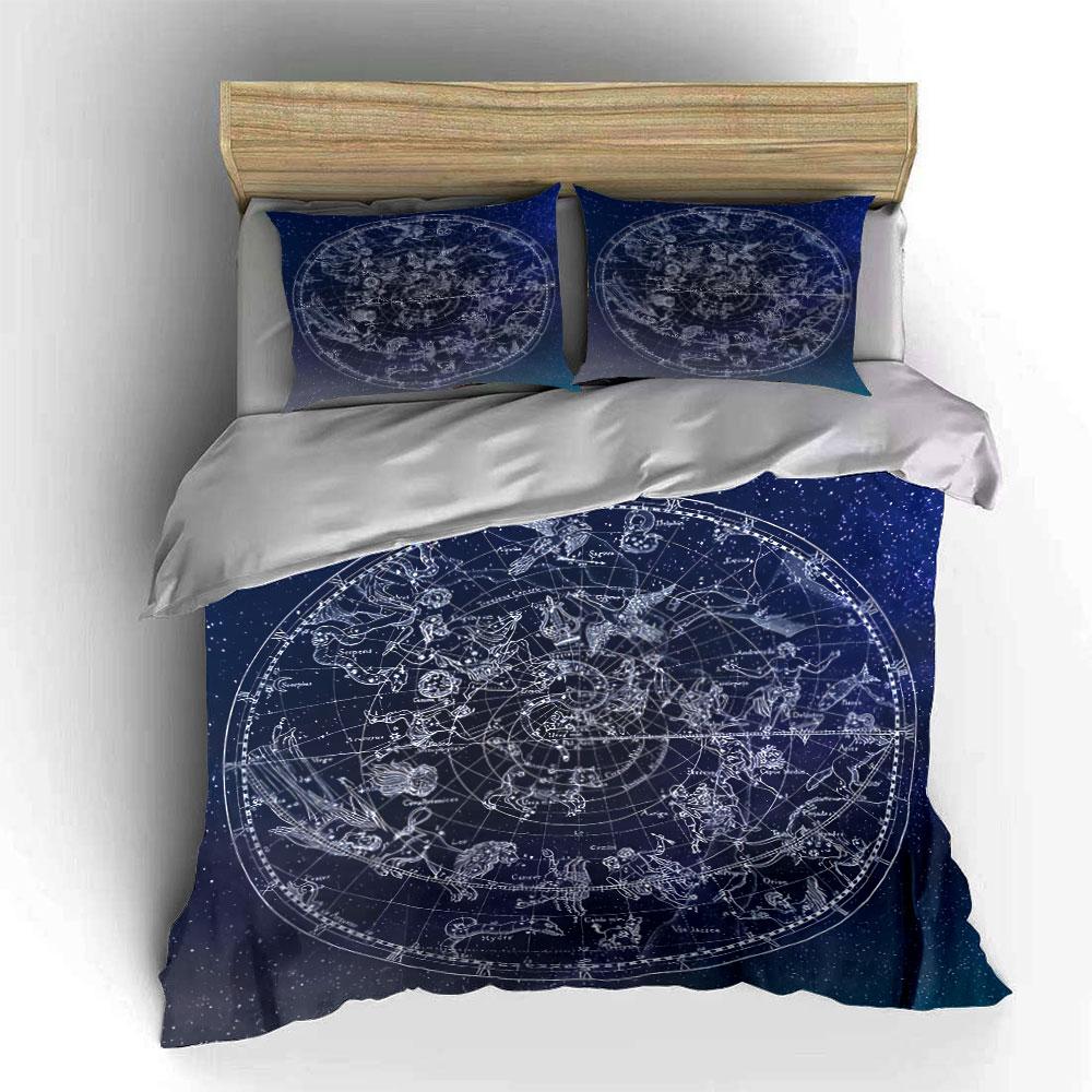Zodiac Constellation Map Bedding Duvet Cover Set Duvet Cover Pillowcases (1*Duvet Cover 2*Pillowcases, without duvet insert)