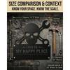 Funny Garage Metal Sign “This Is My Happy Place Don’t Mess It Up” Skull  Crossed Wrenches Wall Decor, Black Metal Sign for Garage, Man Cave, Workshop,