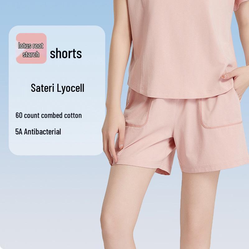 

Охлаждающий женский летний пижамный комплект с коротким рукавом - Антибактериальный хлопок Tencel, шорты и топ, домашняя одежда L (for 120-140 lbs)