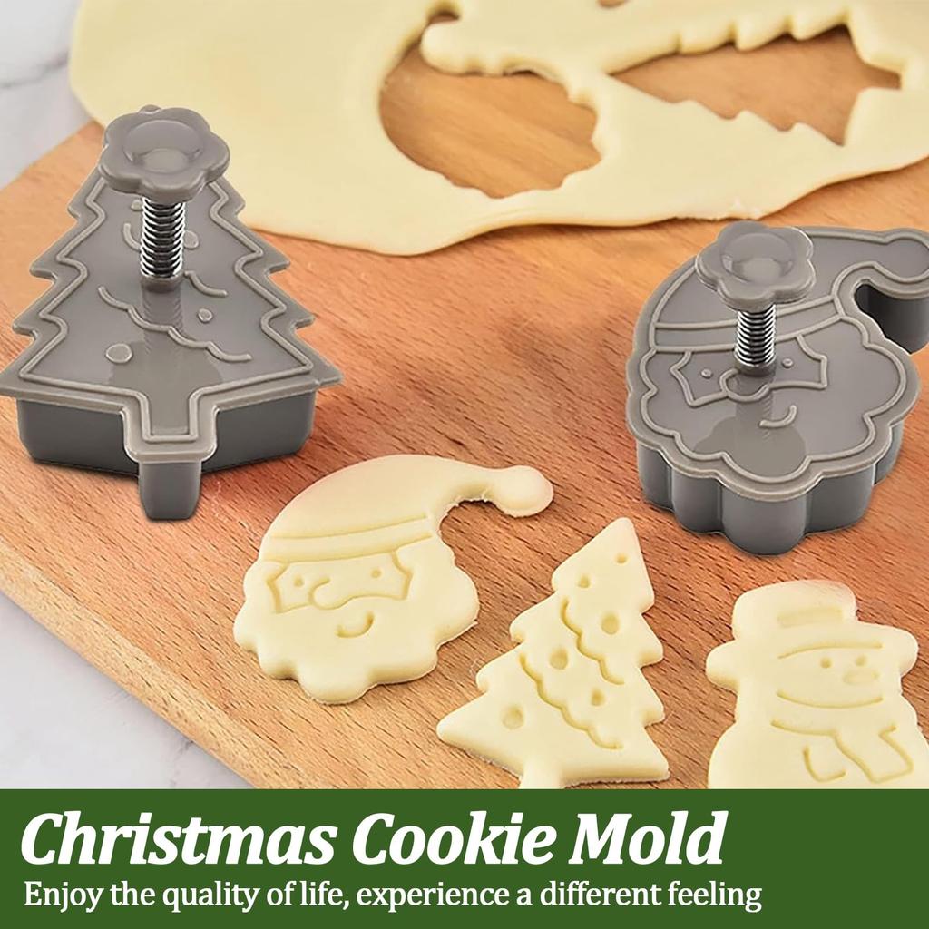 4-Piece Christmas Cookie Baking Mold Set with Snowman, Snowflake, Christmas Tree, and Santa Claus Designs