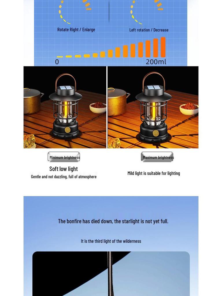 Solar-Powered Multi-Function Camping Lantern | Portable Outdoor Tent & Road Light, Kerosene Lamp-Style