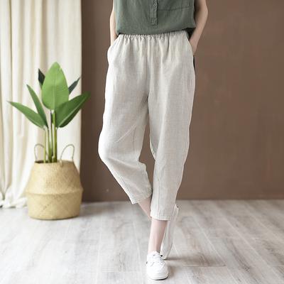 Cotton and Linen Women's Spring and Summer Literature and Art Cotton and Linen Thin Harem Pants Linen All-match Thin Cropped Pants Carrot Pants