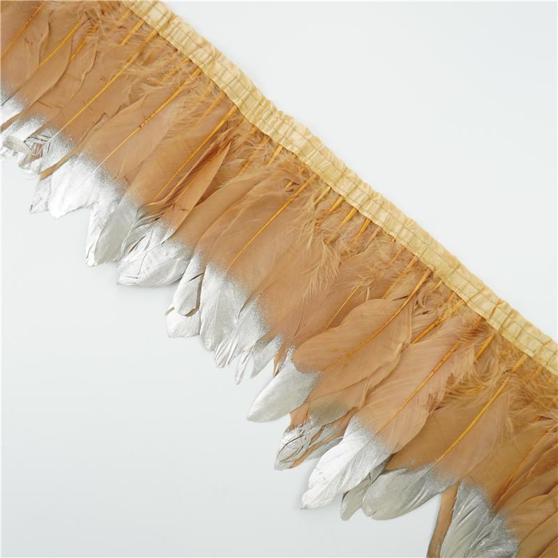 2Meter Gold Silver Goose Feathers Trim On Tape Fringe Ribbon Geese Feather for Crafts Golden Needlework Accessories Decoration