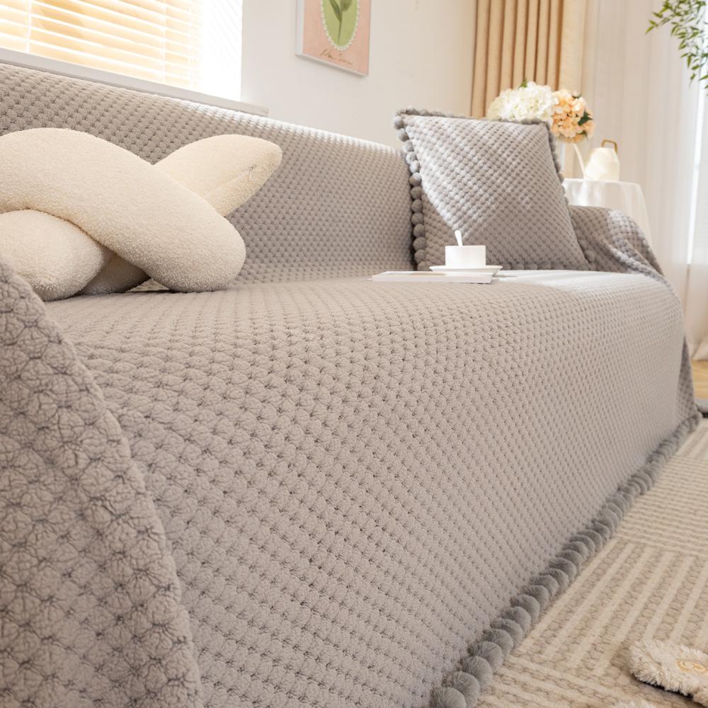 

Fur Ball Pineapple Plaid Sofa Towel Winter Plush Thickened Tassel Cream Universal Sofa Cover All-Inclusive 180X130