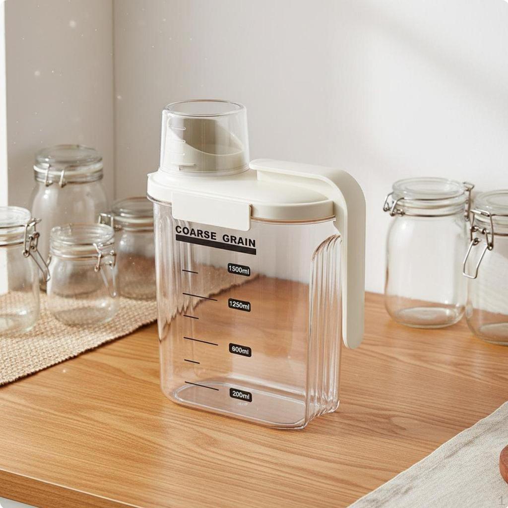 Sealed Grain Dispenser Rice Storage Bin Clear Body Airtight for Kitchen Countertop Cream