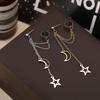 Vintage Pendant Metal Dangle Earrings With Long Chain Ear Clip For Women Silver Color Gold Color Star Moon Earring Jewelry
