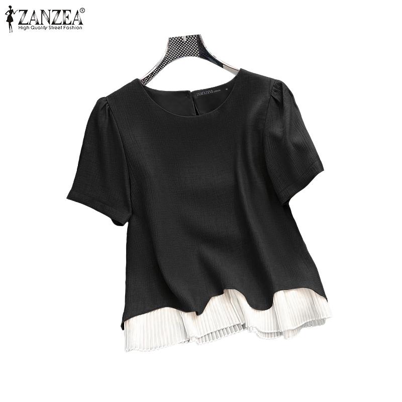 ZANZEA Women Summer Round Neck Casual Short Sleeve Blouse