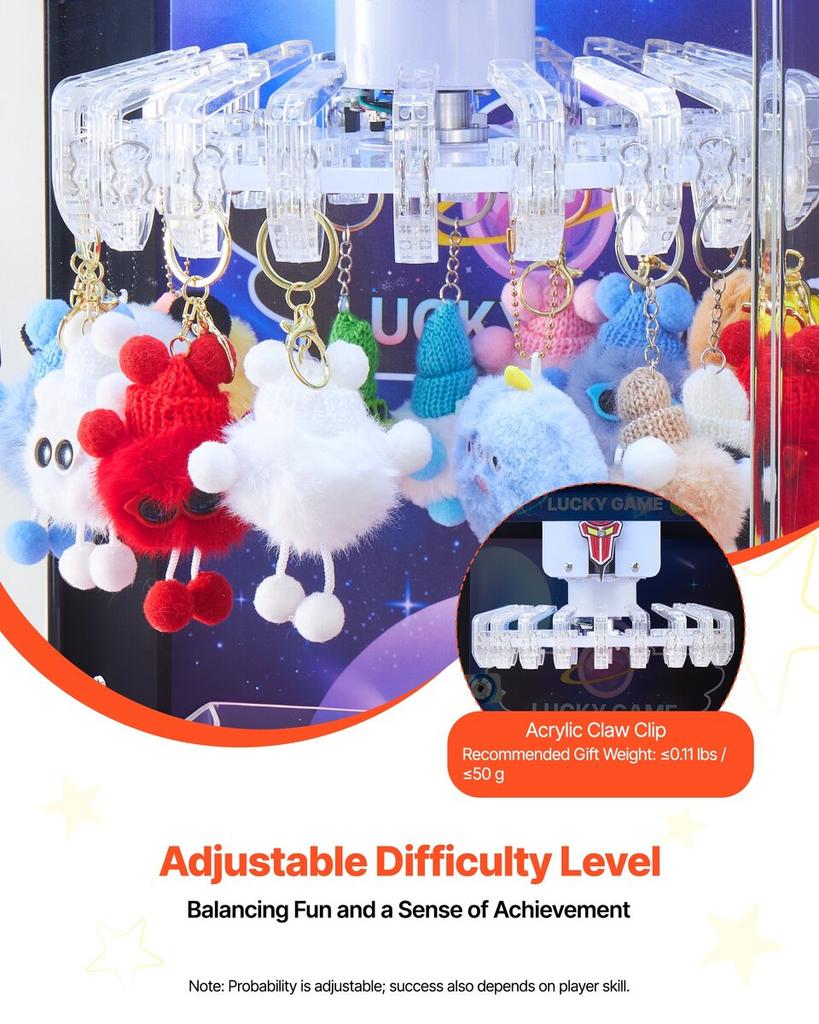 Claw Crane Machine, Medium-Sized Arcade Game Machine with Light & Sound, Adjustable Difficulty, Precise Toy Candy Grabber Prize Dispenser Vending Toy,