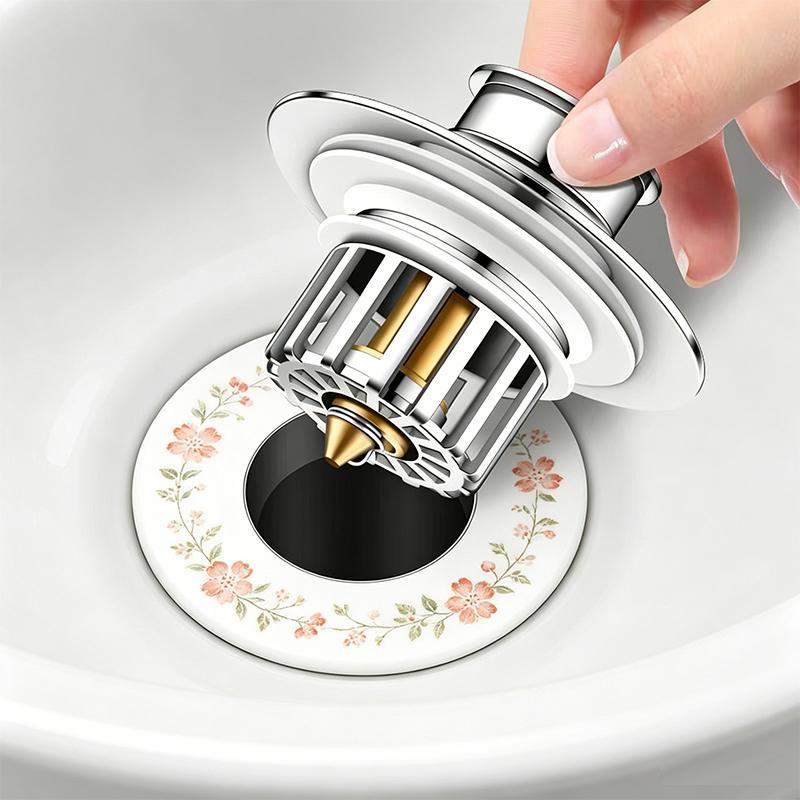 Universal Modern and Simple Washbasin Leak-Proof Pop-Up Core Drain Plug with Insect-Proof Odor-Proof Anti-Clogging Filter (Silver,Brass) серебряный