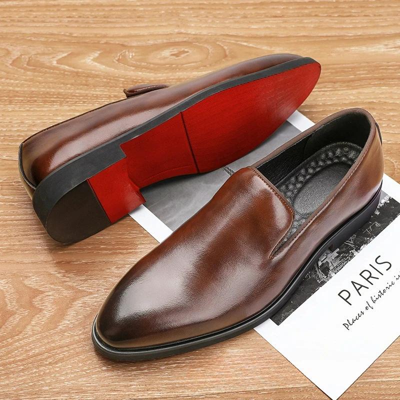 Red Sole Dress Shoes for Men Business Office Men Loafers Male Flats Driving Shoes Casual Slip-On Wedding Leather Shoes