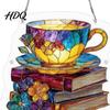Diamond Acrylic Suncatcher Floral Tea Cup And Book Suncatcher Stained Glass Effect Window Hanging Ornament DIY Durable Sun Catcher Puzzle