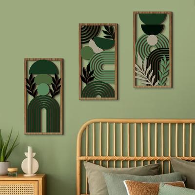 3 ks Boho Dřevěná Nástěnná Dekorace Minimalistické Rostliny Geometrické Duté Závěsné Ozdoby Abstraktní Nástěnné Sochy pro Domácí Obývací Pokoj Ložnici Kuchyni