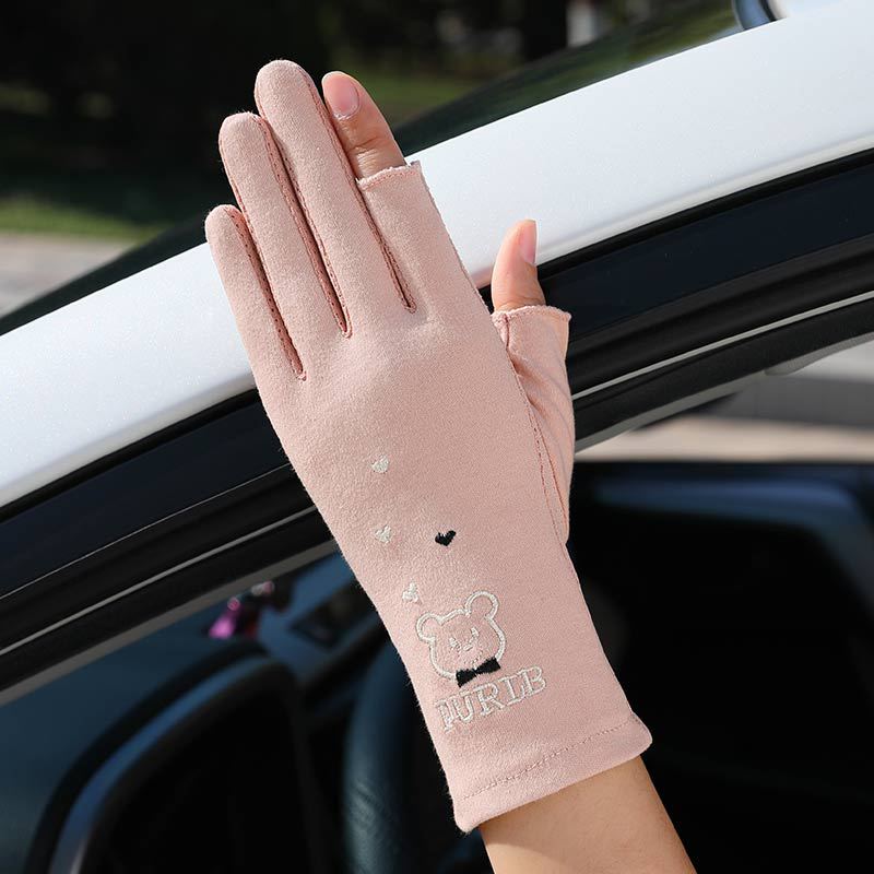 Bear Two-finger Sunscreen Gloves Women's Summer Non-slip Thin Cotton Sweat-absorbing Gloves Breathable Fashion Cycling Short Touch Screen