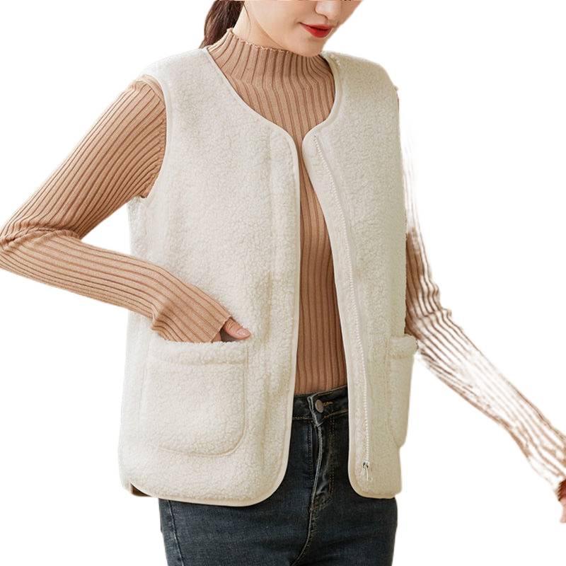 2024 Autumn/Winter Slim-Fit Korean Style Lambswool Vest - Warm, Versatile Sleeveless Fleece Jacket