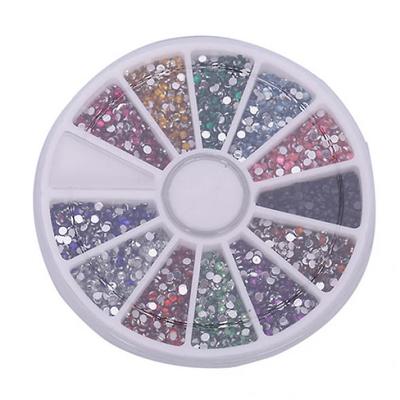 12 Colors 500 Pcs 2.0mm Glitter Tips Crystal Stones Gems Round Wheel Nail Art Decor