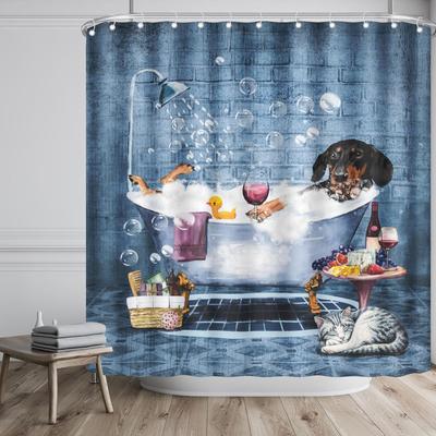 Funny Dachshund Shower Curtain for Bathroom Cartoon Dog Bath Curtains with Cute Animal Pattern, 72 X 72 In