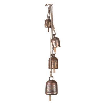 Clopoței de vânt rustici aurii, lucrați manual, pentru grădină exterioară, 4 clopoței indieni cu sfoară de iută pentru decorarea terasei și spații de meditație