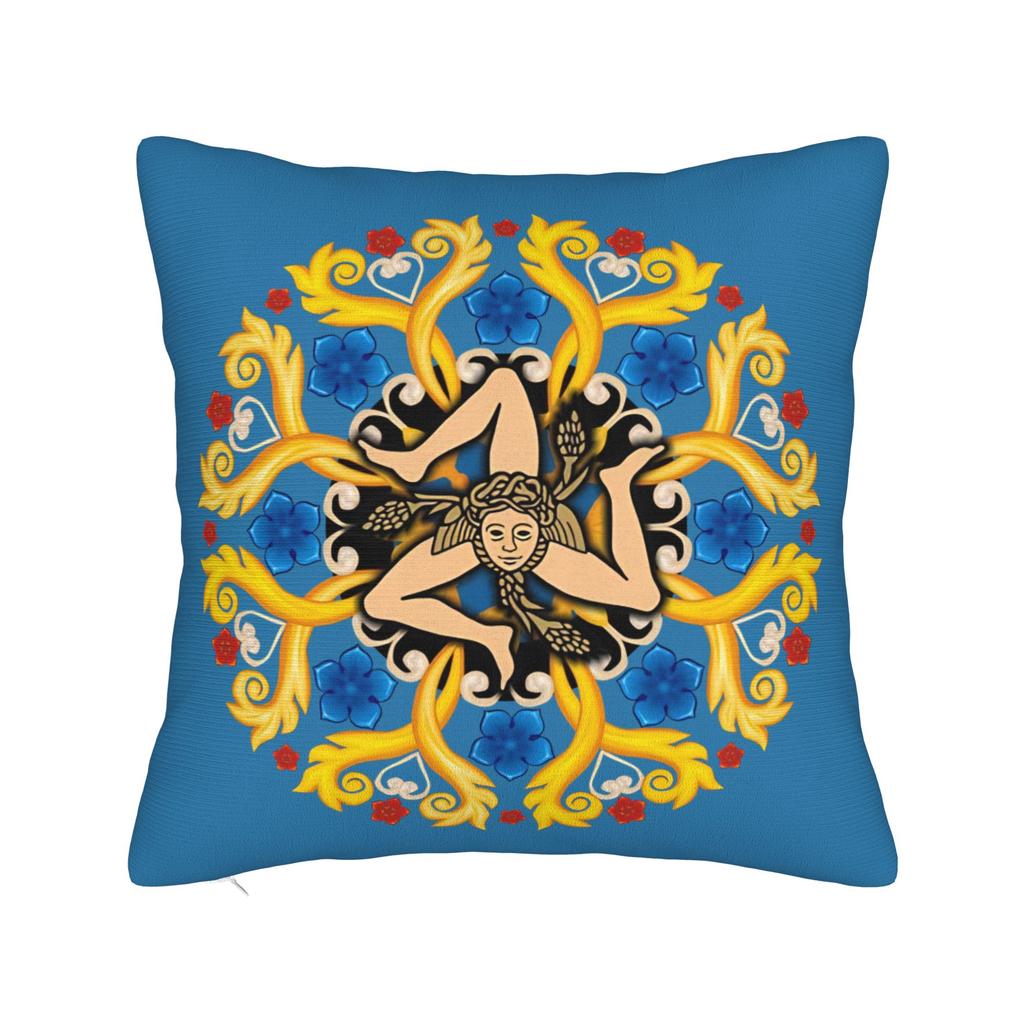 Sicilia Map Square Pillow Case Polyester Cushions for Sofa Trinacria of Sicily Casual Pillowcover Home Decor