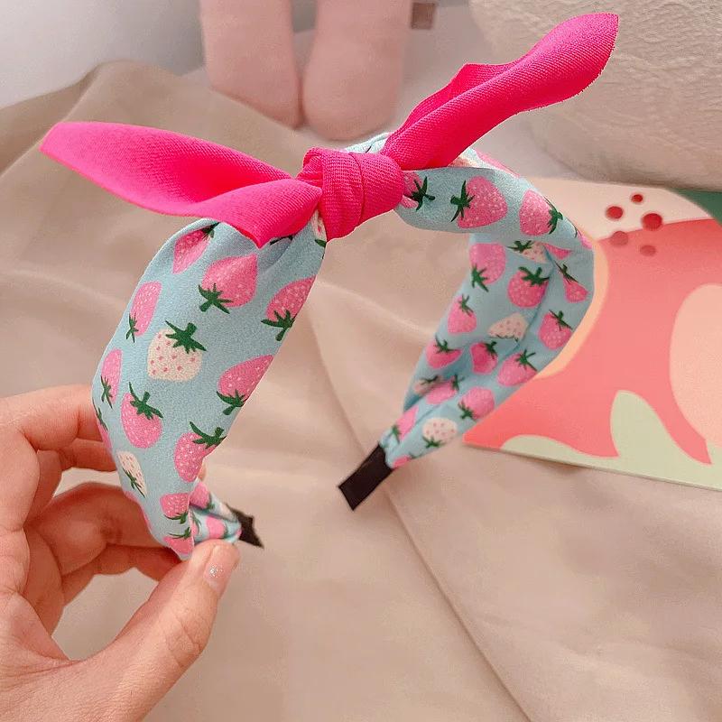 New Fruit Print Hairband for Women Strawberry Knot Bow Headband Korean Sweet Fabric Hoop Hair Band Girls Hair Accessories