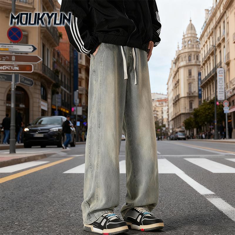 Thin Men's Straight Jeans Vintage Fashion Wide Cargo Baggy Casual Male Denim Trousers Streetwear Wide Jeans Men's pants