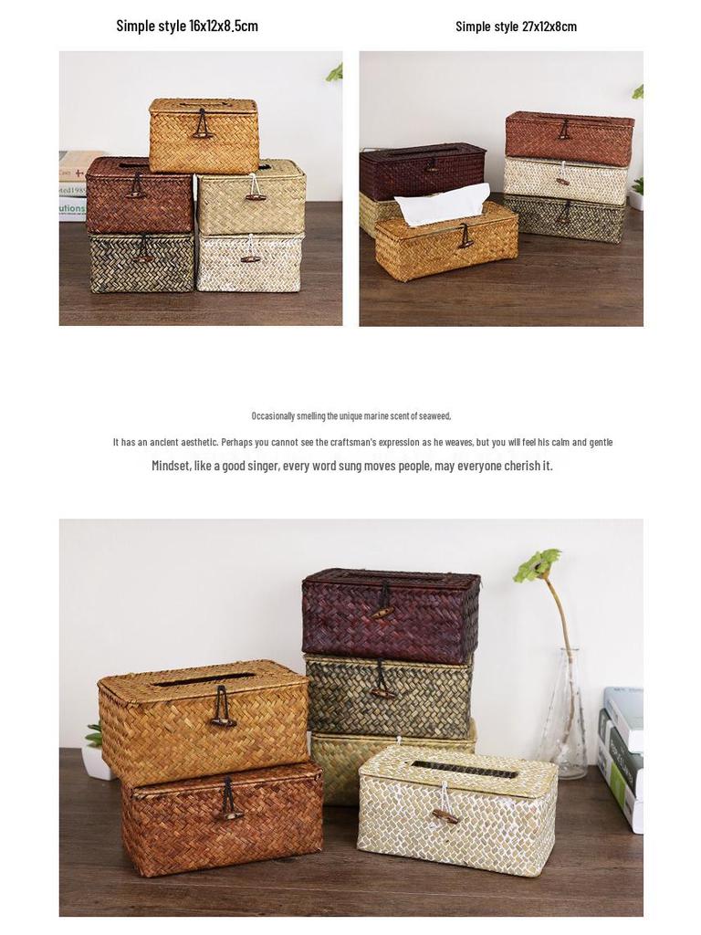 Handmade Woven Straw Tissue Box Cover for Car