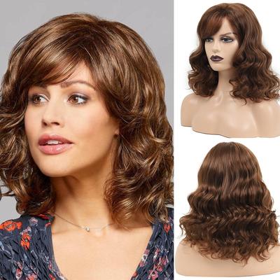 Lockige Perücke mit Pony, tief gewelltes Haar, synthetische, flauschige Naturperücke für Frauen, Cosplay, Braunblond, hitzebeständige Faser, Alltagsperücken