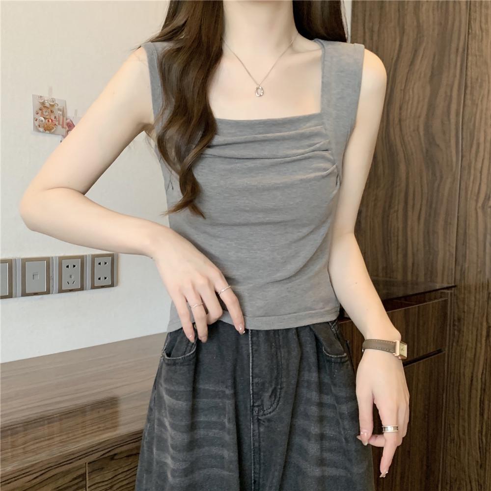 Modal Spicy Girl Square Neck Ruched Tank Top - Women's Slimming Summer Vest