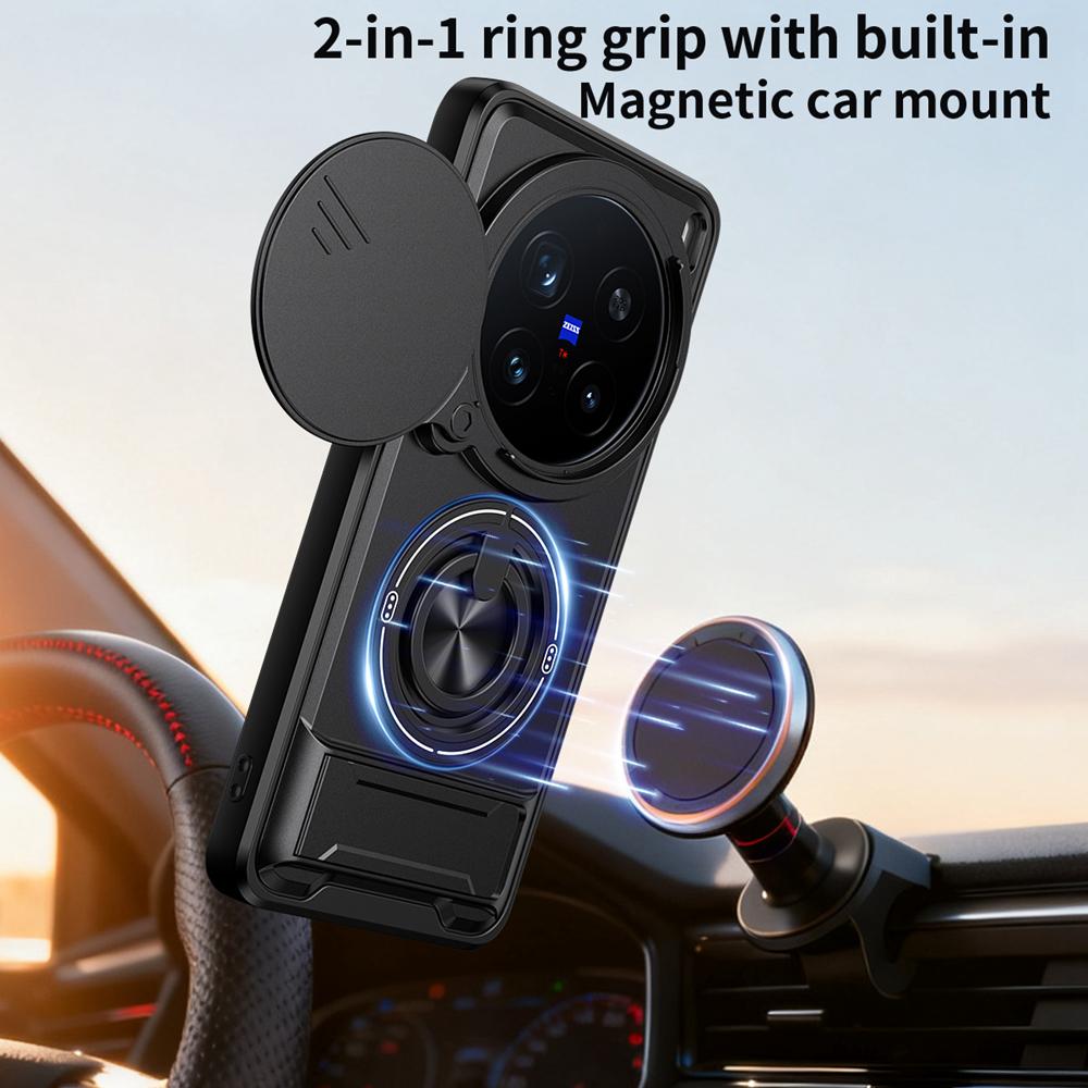 KEYSION Custodia Magnetica per Telefono per VIVO X200 Pro 5G Protezione Fotocamera a Scorrimento Supporto Verticale Anello a 360° Cover Antiurto per VIVO X200