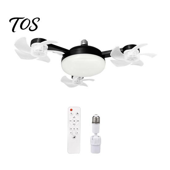 Quiet Room Fan with Light 3/4/5 Blade Ceiling & Remote Control, 2-in-1 Silent LED Drone E27 Socket Foldable Blades, 3-Speed Dimmable for Bedroom