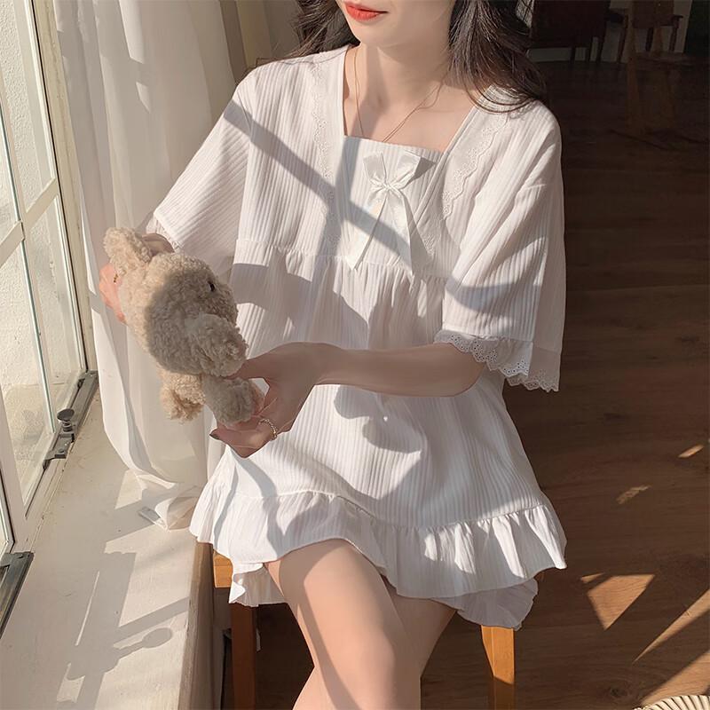 LangSha Women's Pajamas with Chest Pads, Summer Princess Style, Wearable Outside, Sweet And Elegant, Lightweight Short-Sleeve Shorts Loungewear