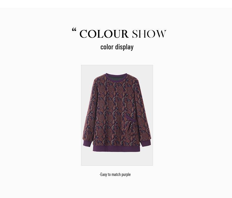Autumn Winter Classic Jacquard Plus Size Slimming Sweatshirt for Middle-Aged Women