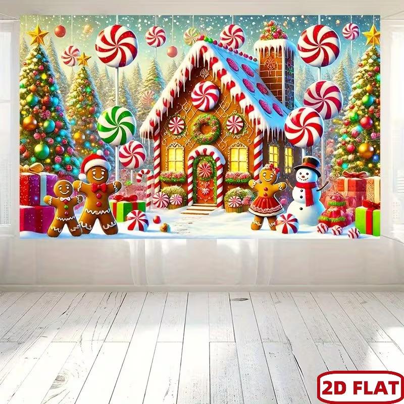 

2D Flat Printing Winter Gingerbread Backdrop for Kids Christmas Party 47.2x31.5inch/120*80cm