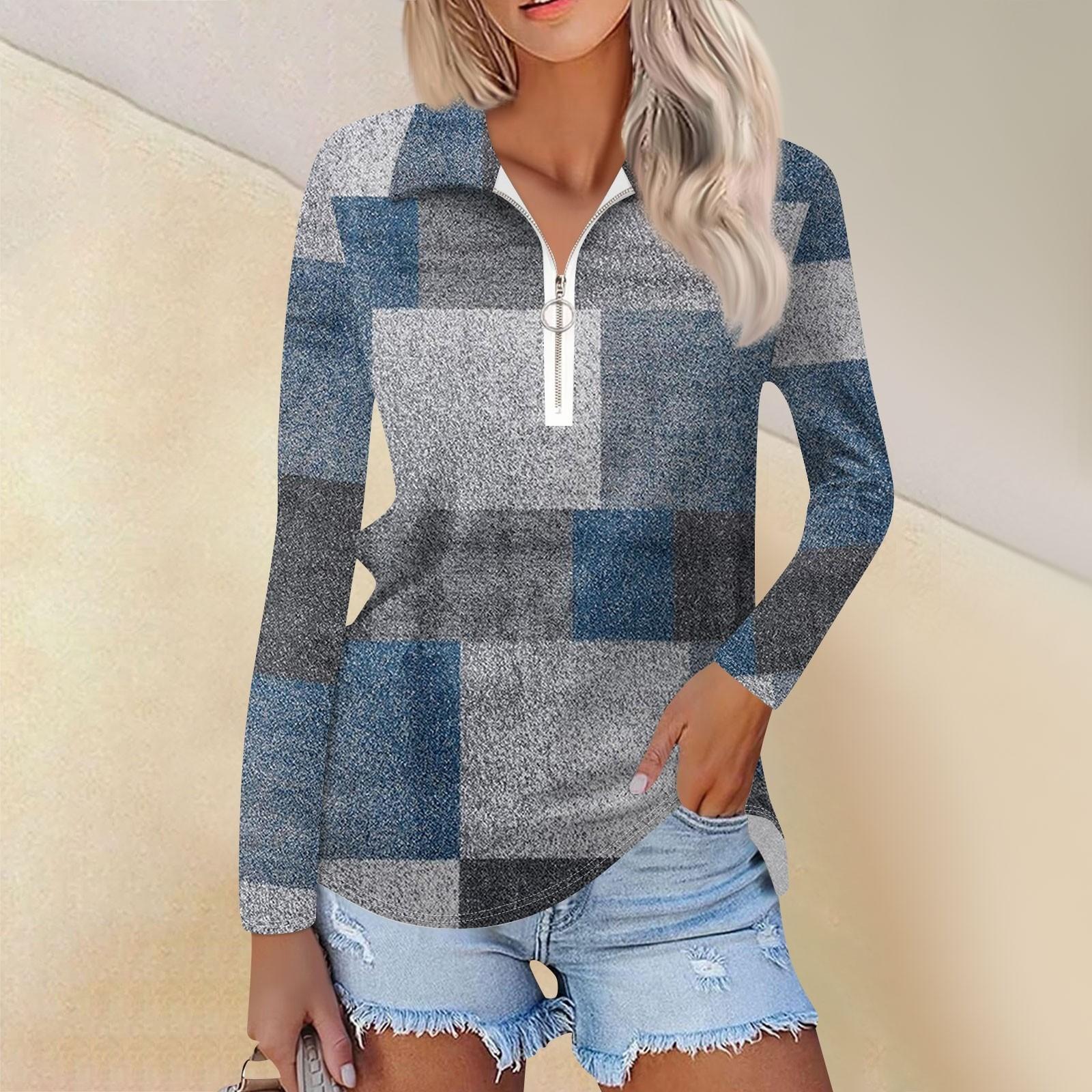 

Женская весенняя и модная повседневная рубашка с принтом на молнии с V-образным вырезом и длинным рукавом M