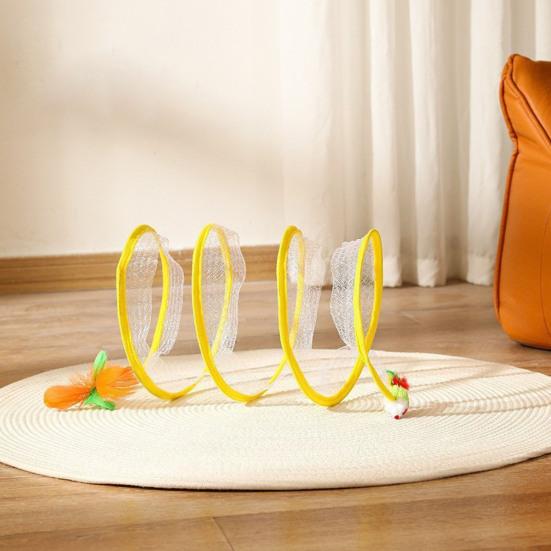 Cat Tunnel Toy Spiral Kitten Toy Foldable Design Easy To Install Interactive Spiral Cat Tunnel with Feather Toy