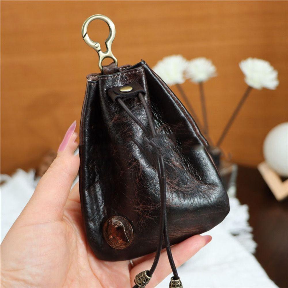 

Ретро Сумка из Натуральной Кожи Кошелек для Монет Затягивающийся Шнур Кошельки для Ключей Мода Женщины Мужчины Домработница Держатели для Карт Ключей