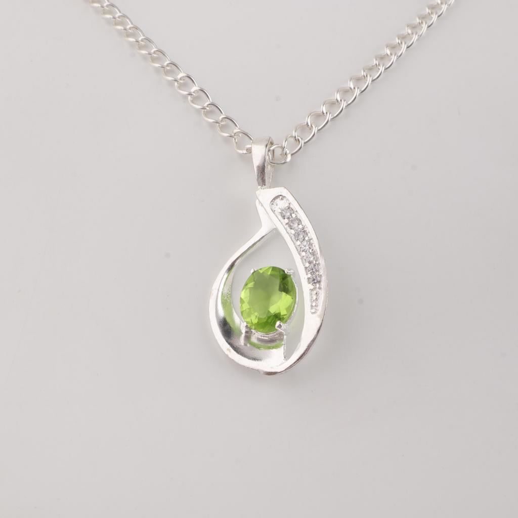 Peridot Gemstone 925 Sterling Silver Jewelry Pretty Zircon Pendant 1.4" Thanksgiving Gift For Her CZP-16-3