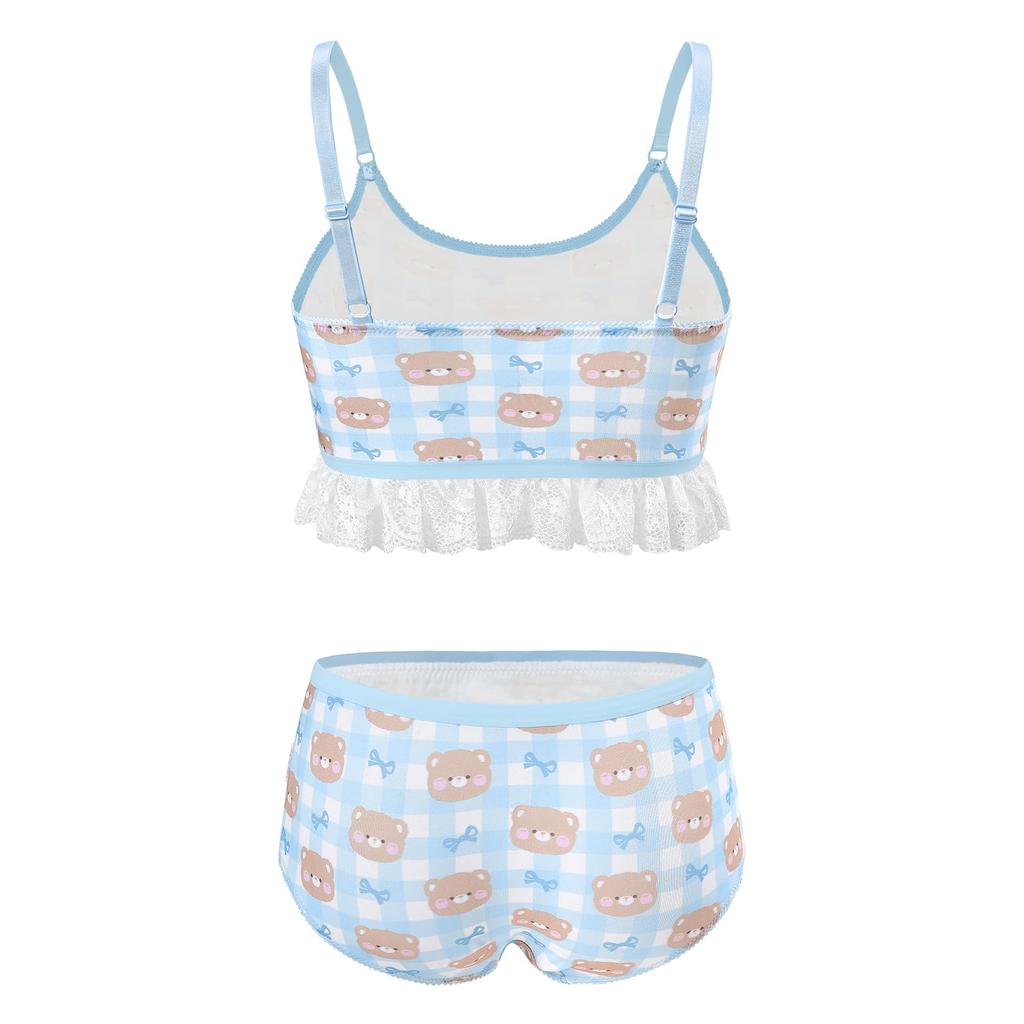 LittleForBig Bralette Set with Lace Cotton Size L Women's 2-Piece (Bear) Ruffles, Pajamas,